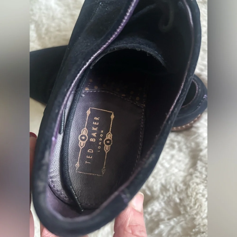 Ted Baker London 'Nierro' Plain Toe Derby Black Velvet Lace Up Loafer Size: 7.5